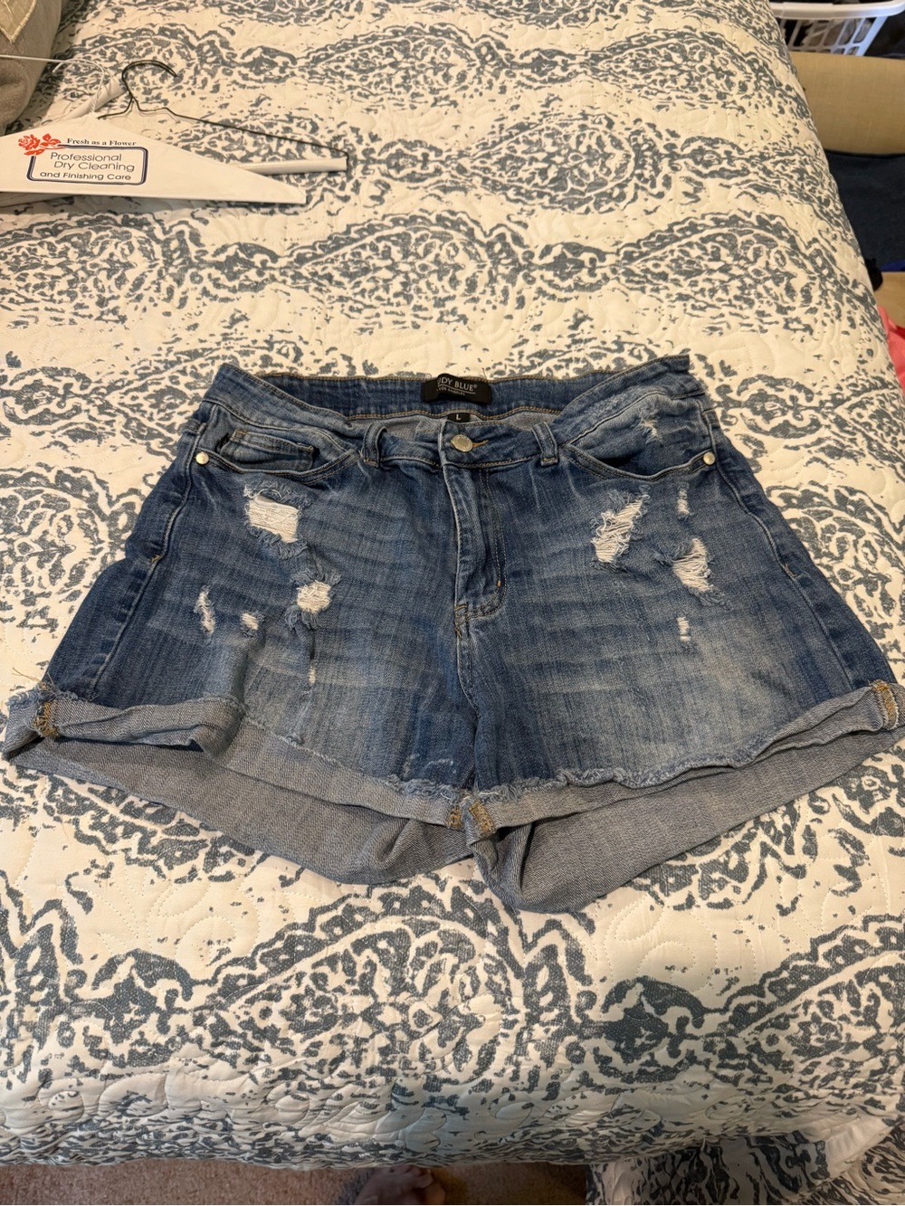 Judy Blue Distressed Dark Blue Denim Shorts